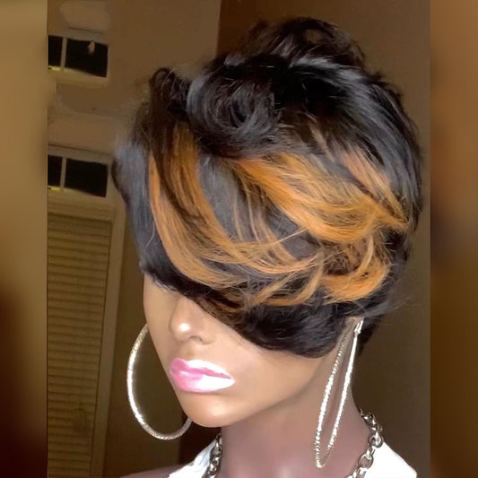 Black And Blonde Short Cut Wig