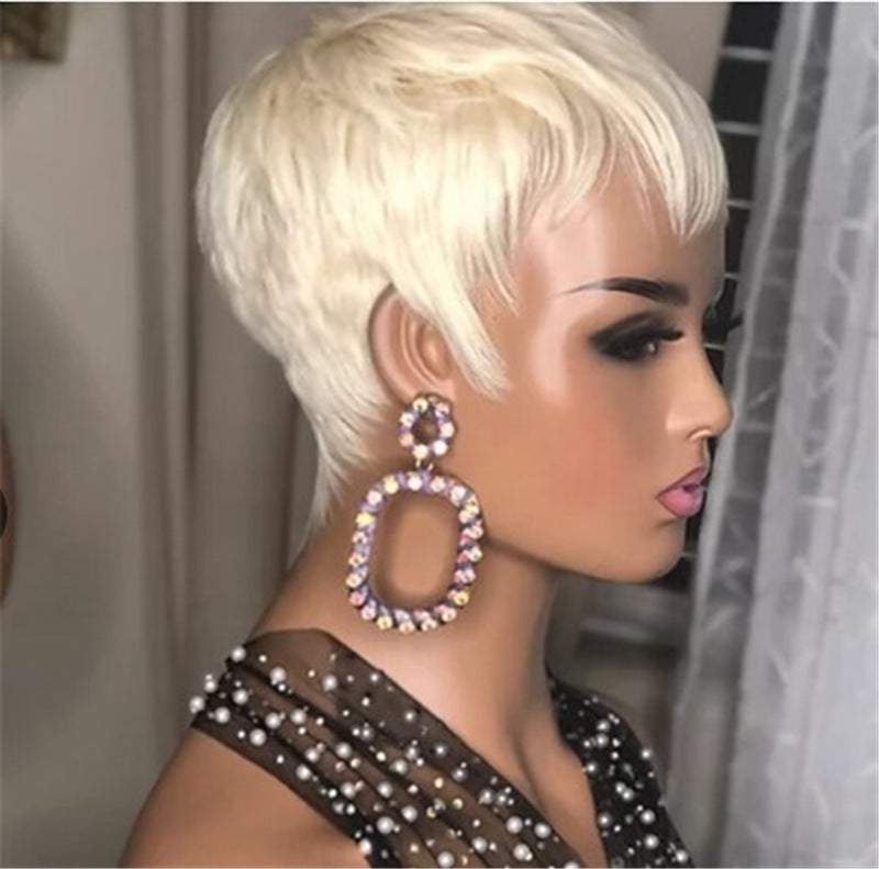 Blonde Short Pixie Cut Straight Silk Wig