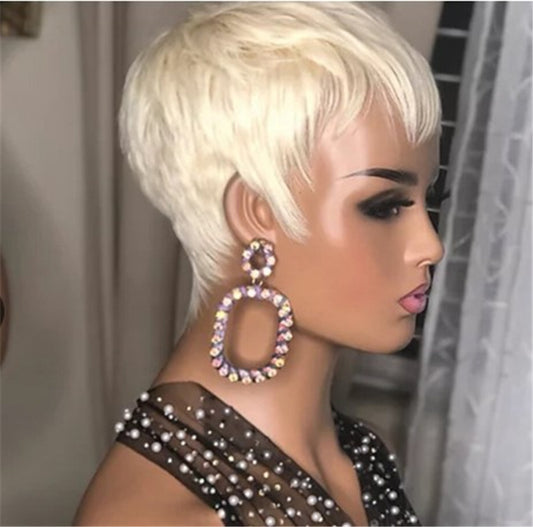 Blonde Short Pixie Cut Straight Silk Wig