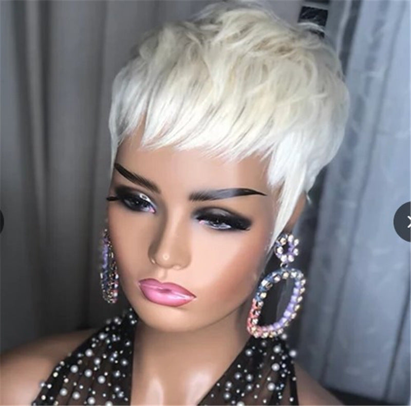 Blonde Short Pixie Cut Straight Silk Wig
