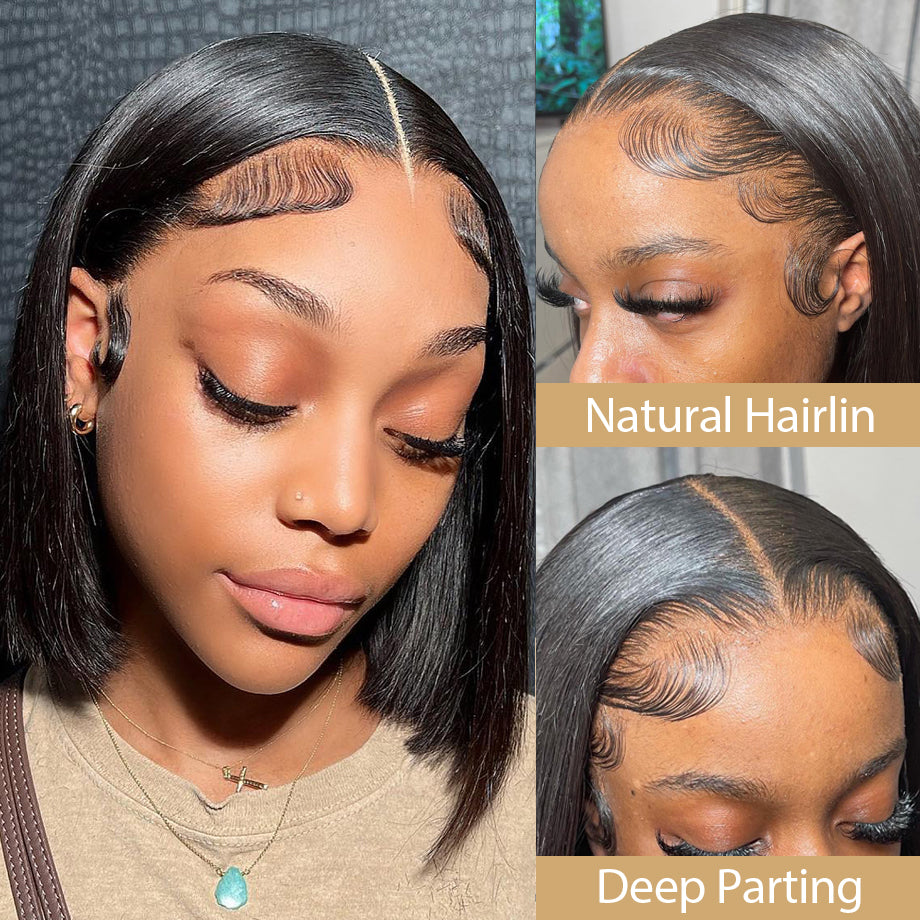 Straight Short Bob transparent Lace Wig