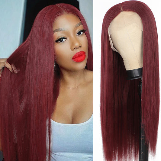 Wine Red Long Straight Wig