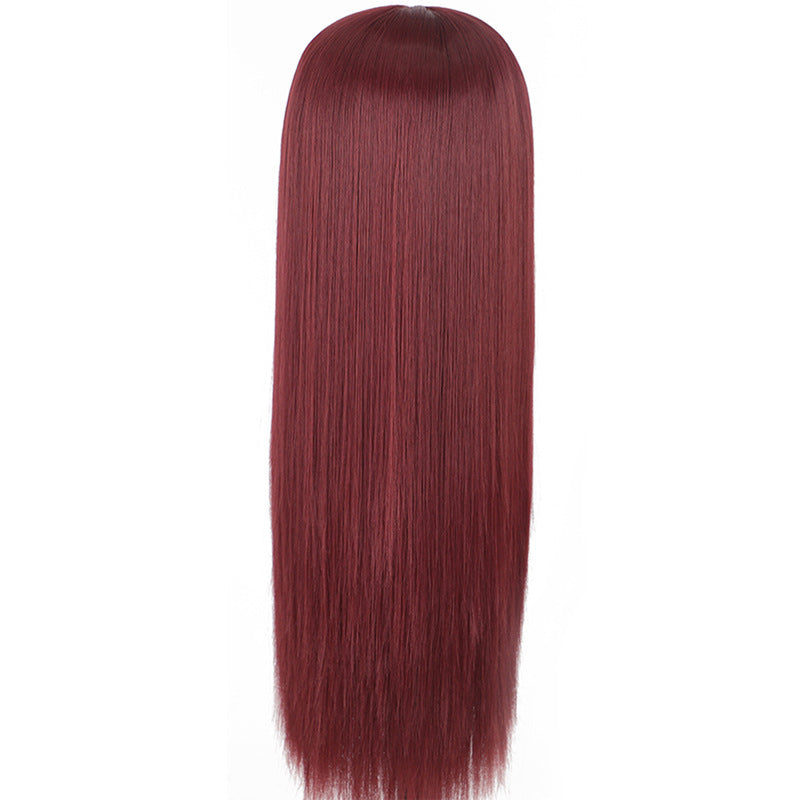 Wine Red Long Straight Wig