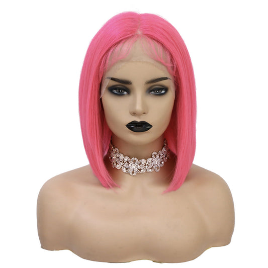 Pink T- Shaped Bob Lace Front Wig