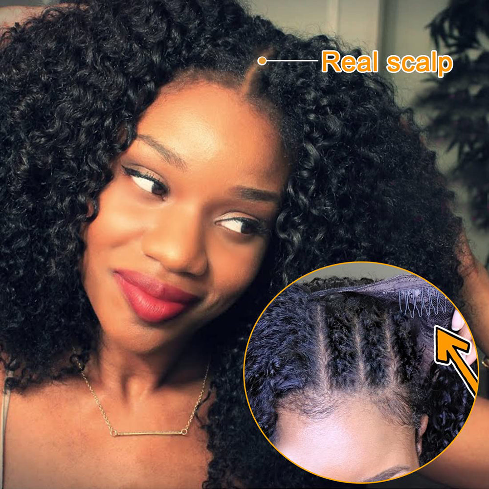 Long Kinky Curly Invisible Part Wig
