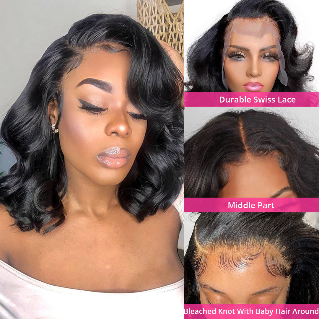 Short Wavy Brazilian Lace Front Bob Wigs
