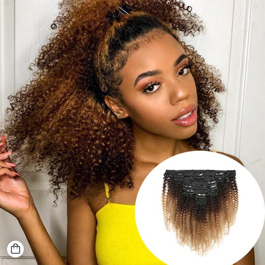 3 Gradient Color Afro Kinky Curly Human Hair Clip