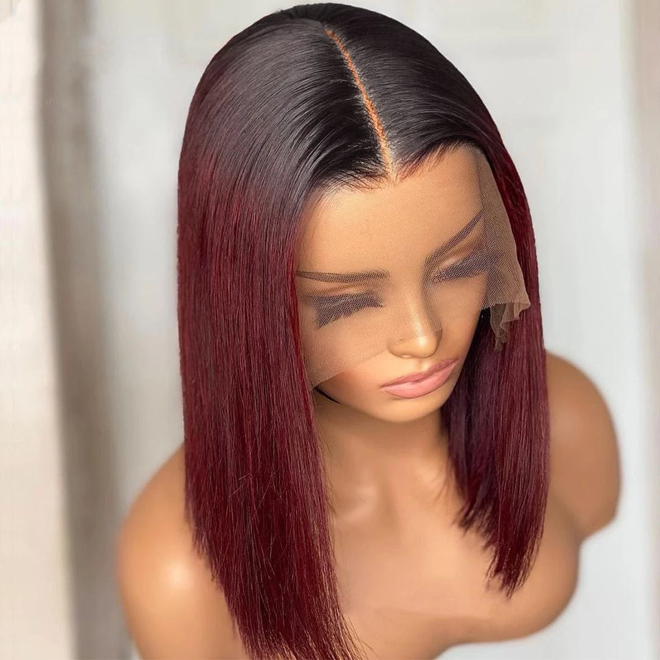 Short Straight Colored Bob Human Hair Wig